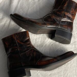 Men's Distressed vintage Leather Ankle Boots square toe